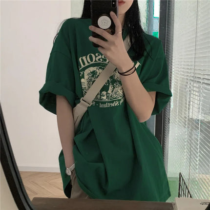 Loose Cotton Short Sleeve T-Shirt Women's Style Lazy Fashion Design Half Sleeve Body Shirt Summer Season round Neck Plant Floral