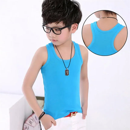 Children's Vests T-shirts Summer Boys Girls Cotton Sports Tops Waistcoat Solid Color Casual Kids Vest
