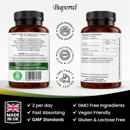 Artichoke 1000mg Capsules - Benefits Liver Health and Digestive System, Improves Energy, and Promotes Overall Well-being