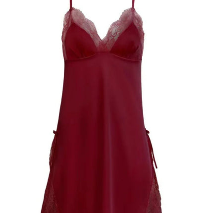 Sexy Lace Splice Sleeveless V-Neck Halter Sleep Dress Large Size Summer Split Bottom Home Clothes Short Skirt Thin Model