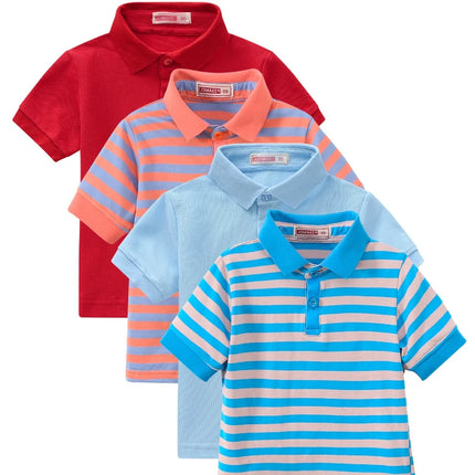 4-Piece Set Boys & Girls Striped Short Sleeve T-Shirt Tops Children's Fashion Stylish Collar Student Outfit