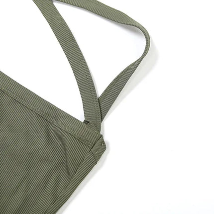 Green Thread Casual Tank Tops Woman Low-Neck Cross Strap Sleeveless Backless Crop Top Hot Girls High Street Classic Slim Fit Top