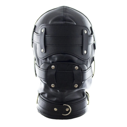 BDSM Leather Head Hood Mask with Detachable Eye Mask Silicone Dildo Mouth Gag Slave Bondage Adult Sex Toy Fetish Role Play Gear