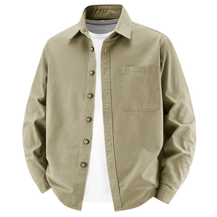 2026 New Style Solid Color Long-Sleeved Shirt Men's Spring-Autumn Pure Cotton Washed Workwear Jacket Retro Loose Shirt Jacket