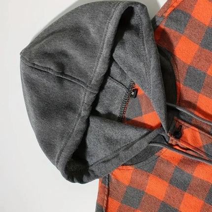 Men's Shirts Classic Plaid Casual Button Down Hooded Long Sleeved Double Pockets Shirt Hoodie Flannel Jacket Spring Autumn Tops