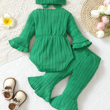 Baby girl autumn and winter casual fashion texture fabric round neck double-layer flared sleeves bow bow front jumpsuit and flar