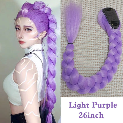 Purple Braid Clip in Ponytail Hair Extension Long Ponytail Synthetic Hairpieces Cosplay for Kids Girl Halloween Christmas