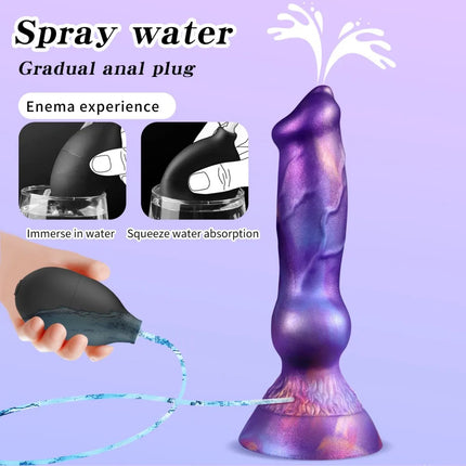 Realistic Dog Penis Squirting Dildo Anal Plug Knot Suction Cup Enema Ball Waterproof Silicone Fantasy Adult Toy for Men and Wome- DILDO