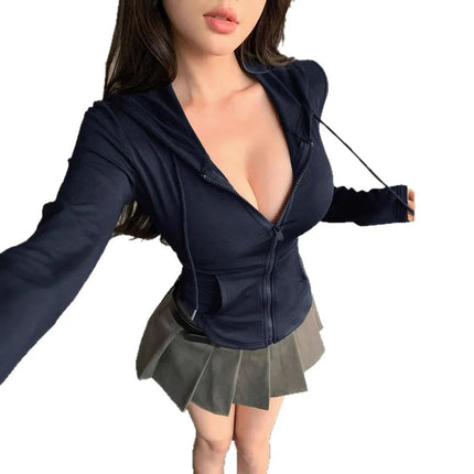 Women's Zipper Short Fit Hoodie Sportswear 2025 Cross-Border Independent Station Polyester Fiber No Sleeve Other Style