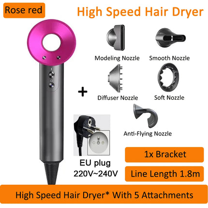7 in 1 Hair Dryer Professional with Cold Hot Air Functionality Negative lon Blow Quick Dry Leafless Salon Home Hairdryer