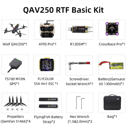 Radiolink Wolf QAV250 FPV Drone 15 Min Flight  GPS 180KM/H at PosHold Flight Mode Real-time Image Transmission Racing drone Quad