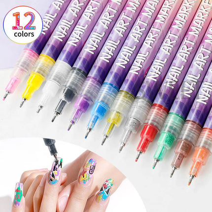 12 Colors Y2K Graffiti Nail Polish Pen Acrylic Painting Pencil Abstract Design Quick Drying Professional Hook Line Manicure Tool
