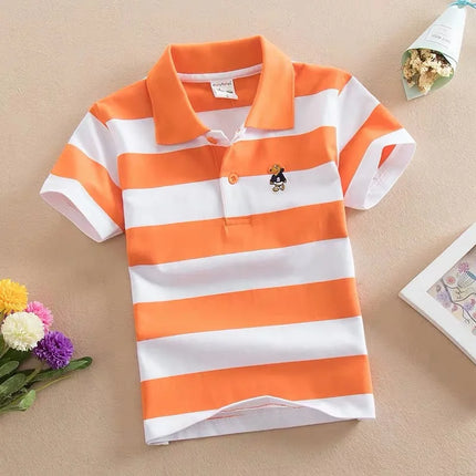 Summer Kids Polo Shirts Children's Short Sleeve Boys Top Polo Shirt Color Striped Teens Cotton Girls School Shirts 2-14Years