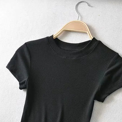 Summer Sexy Women's O-neck Short-sleeve T-shirt Slim Elastic Skinny Crop Tops
