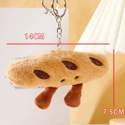 New Creative Plush Keychain Cartoon Baguette/Croissant Design for Car Keys Bag Charm Cute Girl Gift Croissant Keychain Pendant