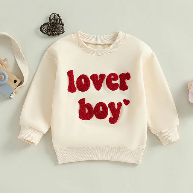 Toddler Boys Sweatshirts Long Sleeve Crew Neck Letter Embroidery Pullovers Baby Spring Tops