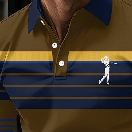 Men's long-sleeved striped polo shirt, men's high tie button, double-sided German velvet shirt for winter