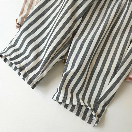 Retro Hemp Cotton Striped Boys' Pants with a Casual and High-end Design Elastic Waist Girls' Clothing Children's Pants