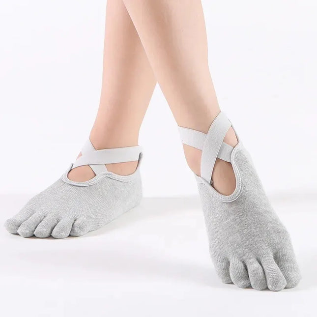 Women Breathable Yoga Socks Five Toe Silicone Non-Slip Bandage Pilates Socks Ladies Ballet Dance Fitness Workout Cotton Socks