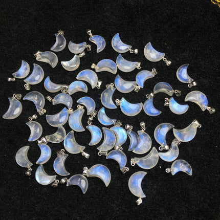 1 Pc Fengbaowu Natural Blue Moonstone Moon Pendant 925 Sterling Silver Reiki Healing Stone Jewelry Gift DIY Accessories