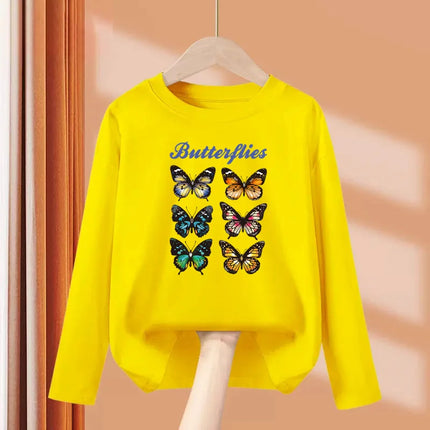 Girls New Fall Clothes Paris Eiffel Tower T-shirt Long-sleeved Cotton Tops Little Girl Butterfly Party Tees