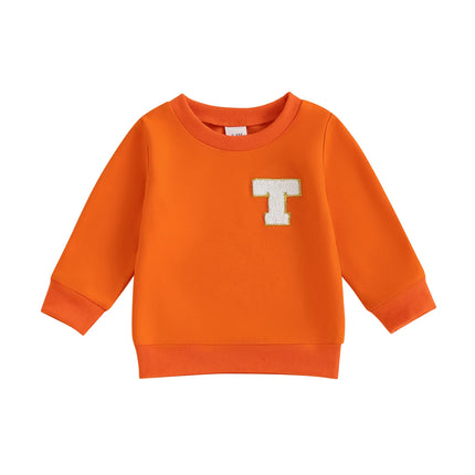 Spring Autumn Toddler Kids Baby Girls Boys Sweatshirts Letter Embroidery Round Neck Long Sleeve Casual Pullover Tops