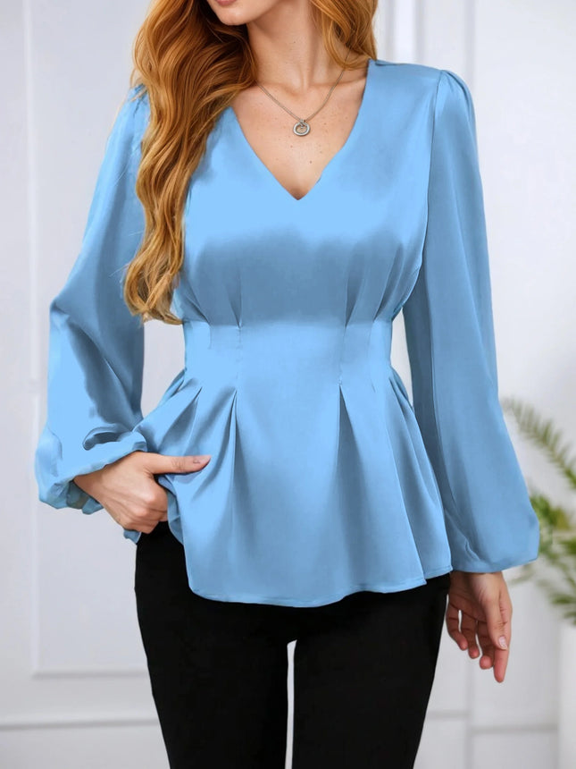 Women's Pleated Shirt | Sexy Slimming Design, Long-Sleeve Elegant Style, Cinched Waist Skirt Top