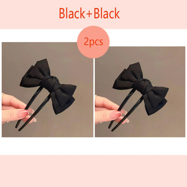 1/2pcs Fashion Women Bow U-shaped Hair Clip Suitable for Girl Daily Wear Accessory Elegant Black Boutique Hairpin Hair Accessory