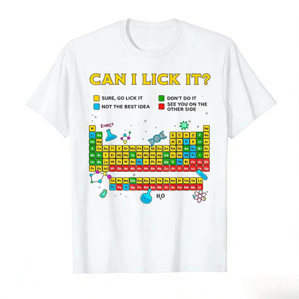 Can I Lick It Periodic Table Funny Science Teacher Student T-shirt for Men Women 100% Cotton T Shirts Short Sleeve Tops