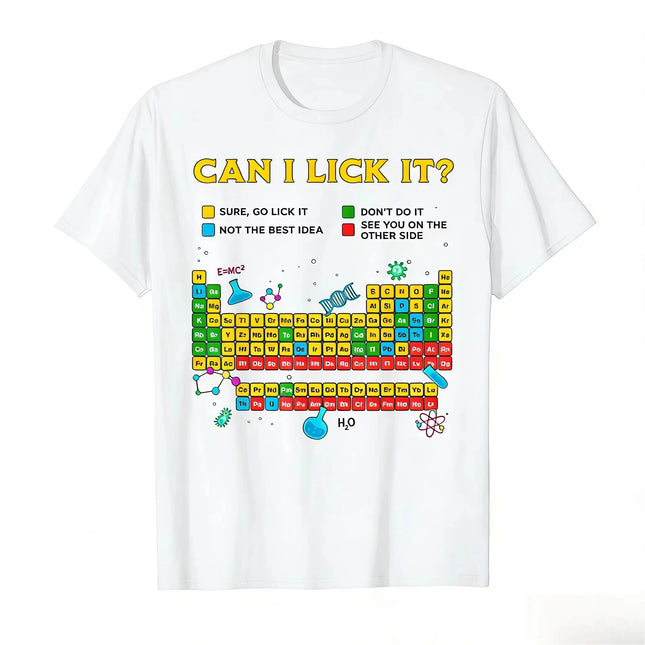 Can I Lick It Periodic Table Funny Science Teacher Student T-shirt for Men Women 100% Cotton T Shirts Short Sleeve Tops