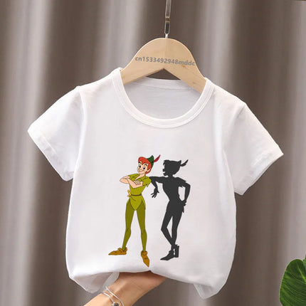 Hot Sale Peter Pan Tinker Bell Print Cartoon Kids T-Shirts Girls Clothes Baby Boys Short Sleeve T shirt Summer Children Tops