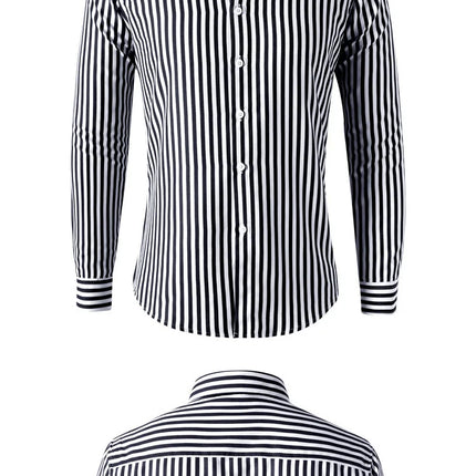 Slim Fit Men's Striped Long Sleeve Shirt Casual Fashion Business Outerwear Autumn New Style Machine Washable Polyester Fiber