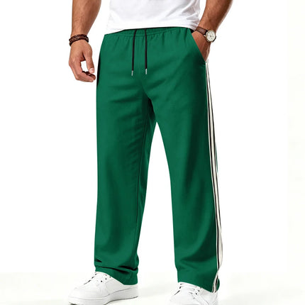 2026 Men's Color Block Webbing Jogger Pants, Drawstring Waist, Loose Straight Leg, Casual Fitness Trousers for EU US Wholesale