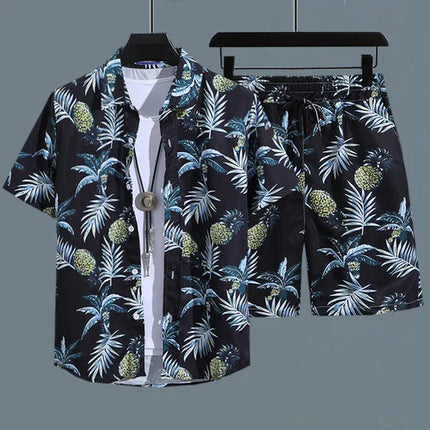 Summer Short Sleeve Flower Shirt Men's Beach Sets Hawaiian Island Style Retro Handsome Casual Thin Shirt Hawaiian Shirt