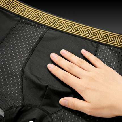Men's Ice Silk Boxer Briefs Black Gold Baroque Waistband Breathable Quick-Dry Sports Trunks Plus Size 6XL Summer Cool Underwear