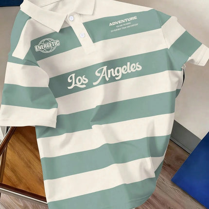 2026 Summer Best-selling Men's Short-Sleeved Polo Shirt with 3D Stripes Pattern Print for Outdoor Sports Leisure and Fashion