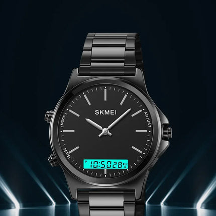 SKMEI 2120 Digital Quartz Watch for Men Waterproof Sport Dual Display Stainless Steel Mens Wristwatches Alarm Clock Reloj Hombre