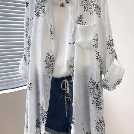 Plus Size Women's Shirt 2025 Summer New Hot Elegant Printing Blouse Female Loose Casual Long Sleeve Cool Top Vintage Streetwear