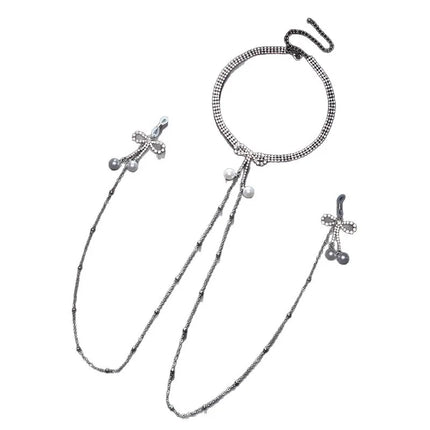 New Custom Rhinestone Nipple Clamps Bow Pendant Body Chain Sexy Accessories Breast Restraint Fetish Erotic Collar Adult Sex Toys