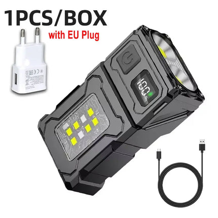 Portable LED Flashlight Super Bright Mini Rechargeable LED Tail Magnet Torch with COB Side Emergency Light for Camping Hiking