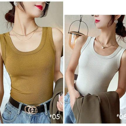Summer 2026 Slim Fit Elastic Ribbed Cotton Knitted Vest Women's Base Layer Tank Top Anti-Light Inner Wear Straight Cut Regula...