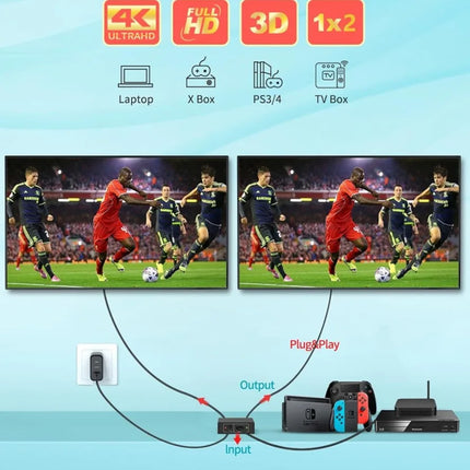 1 x 2 HDMI-compatible Splitter Converter 1 In 2 Out HDMI-compatible Splitter Amplifier 4K Dual Display for PC HDTV DVD PS4 Xbox