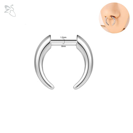 ZS 1PC 16G Buffalo Horn Nose Piercing Stainless Steel Pincher Plug In Septum Ring Stretcher Expander Gold Color Nose Ring 8mm