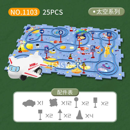 Children Puzzle Electric Railroad Speeder DIY Assembly Electric Car Automatic Rail City Scene Construction Education Toy Gift
