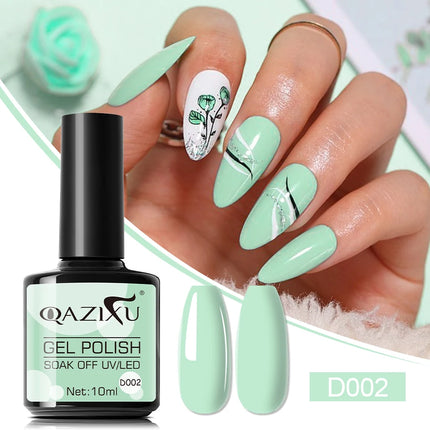 QAZIXU 1/6Pcs Yellow Green Nail Polish Set Blue Nail Gel Polish Semi Permanent Soak Off UV Nail Art Popular Color Spring Summer