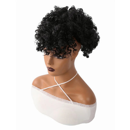 Afro Puff Drawstring Ponytail with Bangs Pineapple Updo Hair for Black Women Short Kinky Curly Ponytail Bun For Women Girls