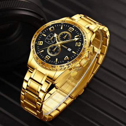 2pcs Men's Watch Bracelet Set Luxury Gold Top Brand Fashion Casual Watch With Calendar Quartz Wristwatches Relogio Masculino