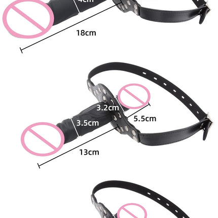 Double-Ended Dildo Deep Blowjob Sex Toy Gag Open Mouth Plug Leather Harness Lesbian Strapon Penis Butt Plug BDSM Erotic Bondage