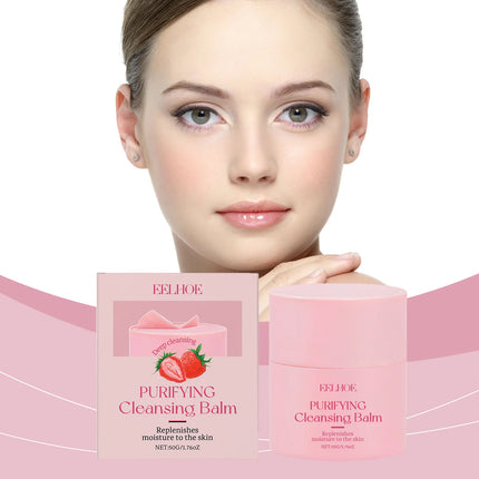 EELHOE Strawberry Makeup Remover Balm Deep Hydration Oil Control Refreshing Clean Skin Care for All Skin Types Cleansing Balm