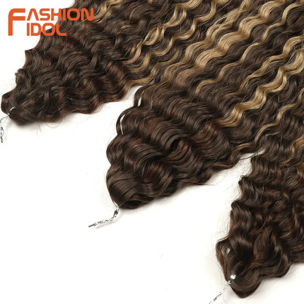 FASHION IDOL 22 Inch 300g 3PCS Ariel Curl Hair Water Wave Twist Crochet Hair Synthetic Ombre Brown Fiber Braiding Hair Extension